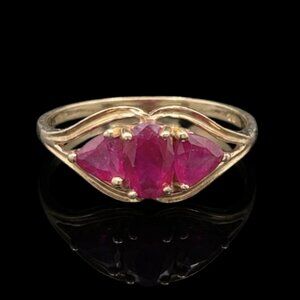 10K Gold Ring With Lab-Created Red Rubies Size 6 Designer Signed 1.5g